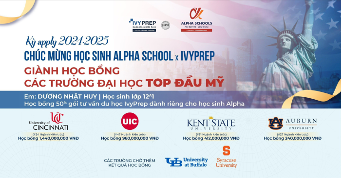 DƯƠNG NHẬT HUY - LỚP 12A1 ALPHA SCHOOLS, XUẤT SẮC GIÀNH LOẠT HỌC BỔNG KHỦNG TỪ CÁC TRƯỜNG ĐẠI HỌC TOP ĐẦU NƯỚC MỸ